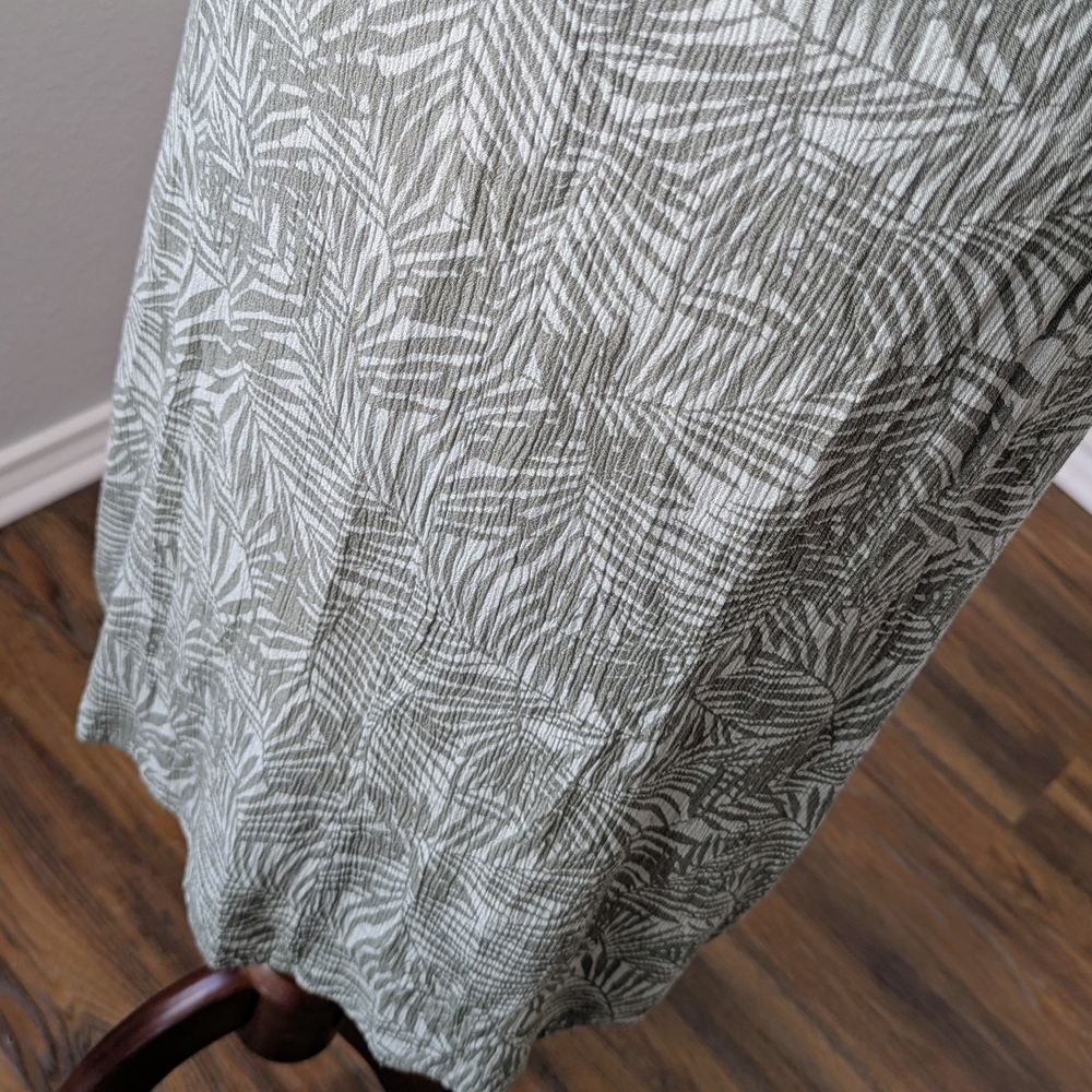 Kaktus Leaf Print Midi Dress Coastal Grandma Beachy Vacation Cruise Lagenlook - Picture 13 of 15